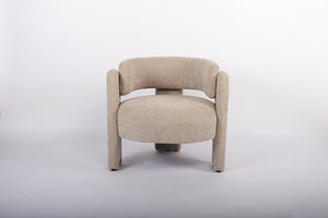 English Elm Modern Sculptural Barrel Chair Hollow Cutout Back Textured Fabric Lounge Seat W2105P509587