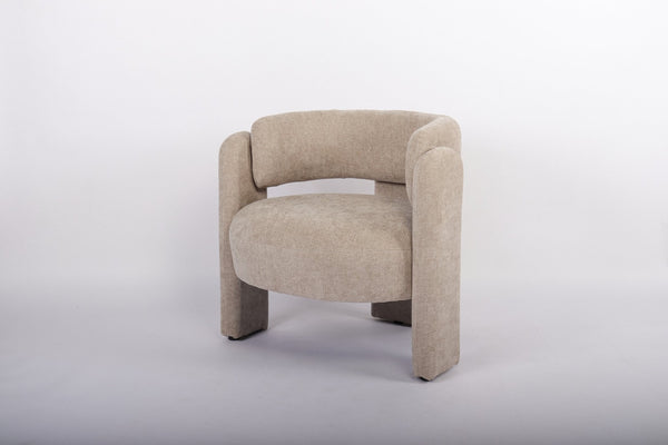 English Elm Modern Sculptural Barrel Chair Hollow Cutout Back Textured Fabric Lounge Seat W2105P509587