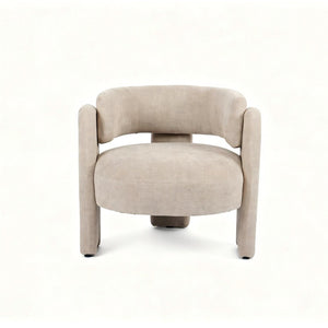 English Elm Modern Sculptural Barrel Chair Hollow Cutout Back Textured Fabric Lounge Seat W2105P509587