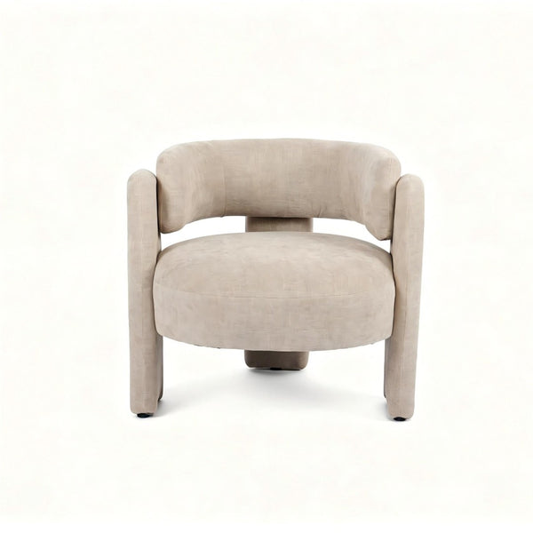 English Elm Modern Sculptural Barrel Chair Hollow Cutout Back Textured Fabric Lounge Seat W2105P509587