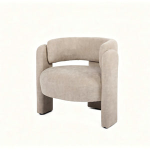 English Elm Modern Sculptural Barrel Chair Hollow Cutout Back Textured Fabric Lounge Seat W2105P509587