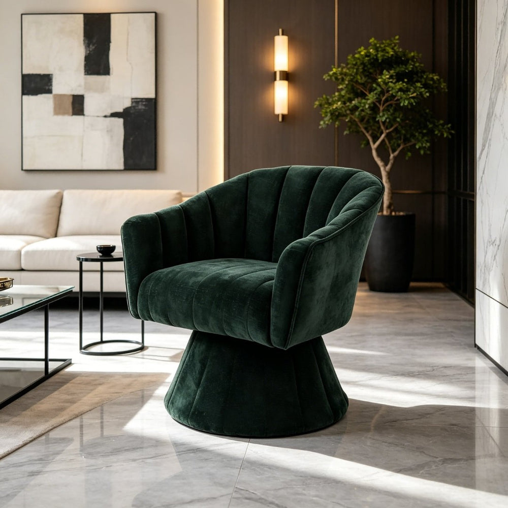 English Elm Modern Striped Upholstered Accent Chair with Lumbar Support and Matte Black Metal Legs Green W2105P509590