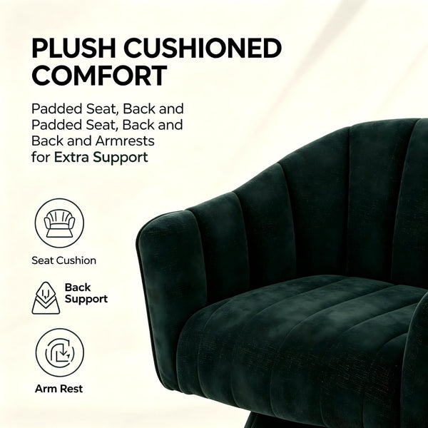 English Elm Modern Striped Upholstered Accent Chair with Lumbar Support and Matte Black Metal Legs Green W2105P509590