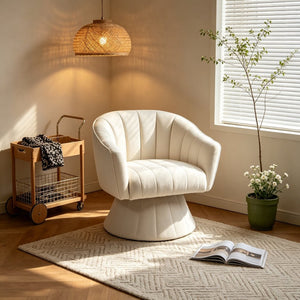 English Elm Modern Striped Upholstered Accent Chair with Lumbar Support and Matte Black Metal Legs Cream W2105P509591