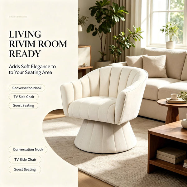 English Elm Modern Striped Upholstered Accent Chair with Lumbar Support and Matte Black Metal Legs Cream W2105P509591