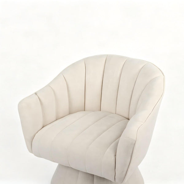 English Elm Modern Striped Upholstered Accent Chair with Lumbar Support and Matte Black Metal Legs Cream W2105P509591