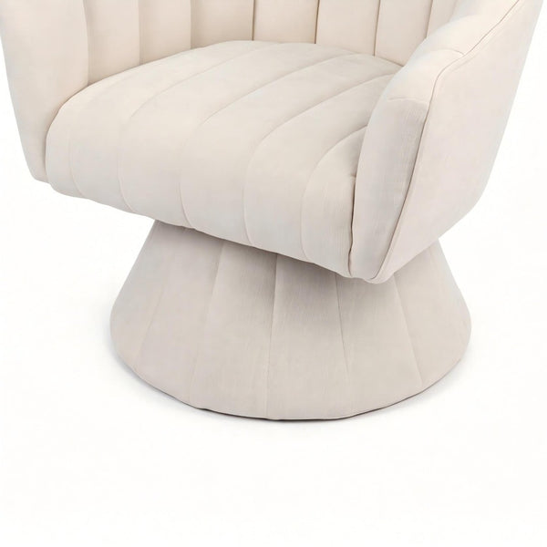English Elm Modern Striped Upholstered Accent Chair with Lumbar Support and Matte Black Metal Legs Cream W2105P509591