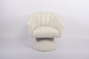 English Elm Modern Striped Upholstered Accent Chair with Lumbar Support and Matte Black Metal Legs Cream W2105P509591