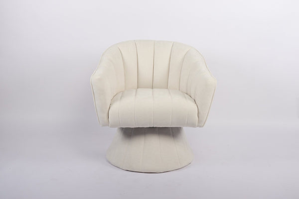 English Elm Modern Striped Upholstered Accent Chair with Lumbar Support and Matte Black Metal Legs Cream W2105P509591