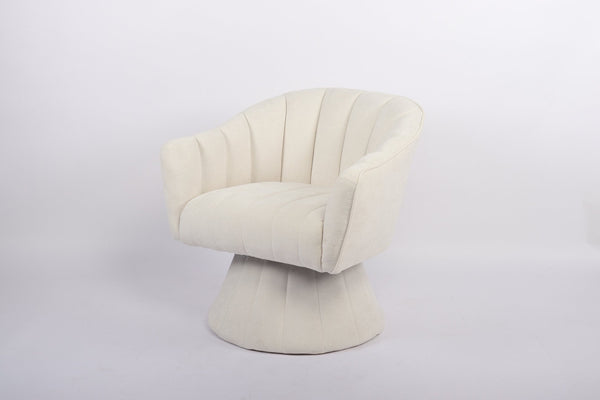 English Elm Modern Striped Upholstered Accent Chair with Lumbar Support and Matte Black Metal Legs Cream W2105P509591