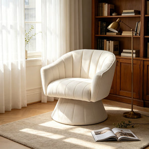 English Elm Modern Striped Upholstered Accent Chair with Lumbar Support and Matte Black Metal Legs Cream W2105P509591