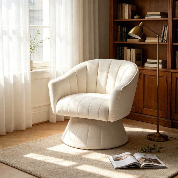 English Elm Modern Striped Upholstered Accent Chair with Lumbar Support and Matte Black Metal Legs Cream W2105P509591