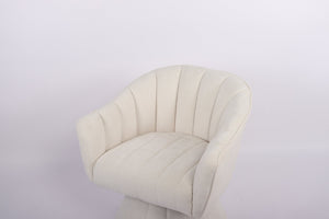 English Elm Modern Striped Upholstered Accent Chair with Lumbar Support and Matte Black Metal Legs Cream W2105P509591