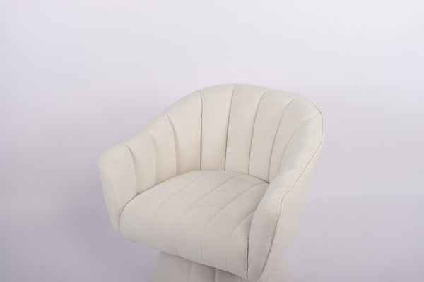 English Elm Modern Striped Upholstered Accent Chair with Lumbar Support and Matte Black Metal Legs Cream W2105P509591