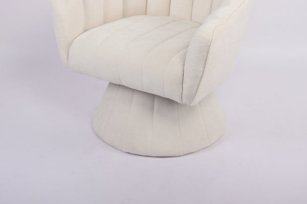 English Elm Modern Striped Upholstered Accent Chair with Lumbar Support and Matte Black Metal Legs Cream W2105P509591