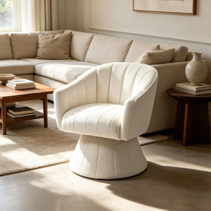 English Elm Modern Striped Upholstered Accent Chair with Lumbar Support and Matte Black Metal Legs Cream W2105P509591