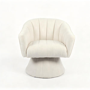 English Elm Modern Striped Upholstered Accent Chair with Lumbar Support and Matte Black Metal Legs Cream W2105P509591