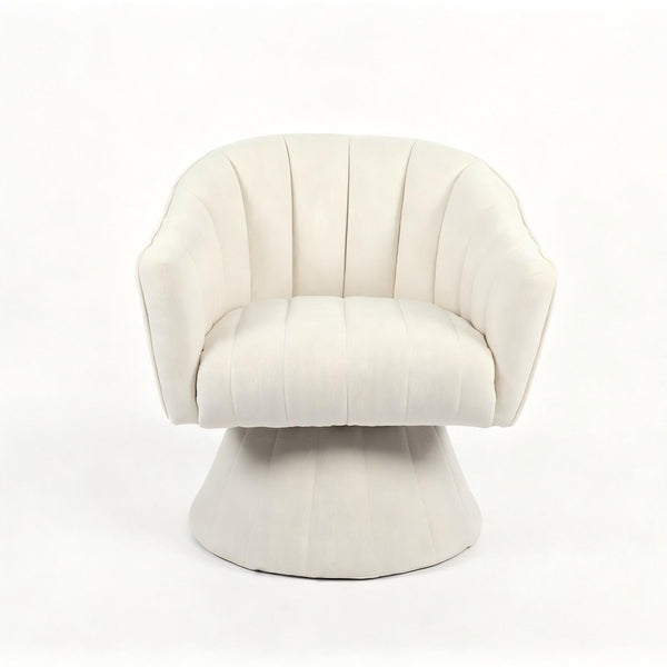 English Elm Modern Striped Upholstered Accent Chair with Lumbar Support and Matte Black Metal Legs Cream W2105P509591