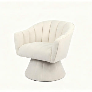 English Elm Modern Striped Upholstered Accent Chair with Lumbar Support and Matte Black Metal Legs Cream W2105P509591