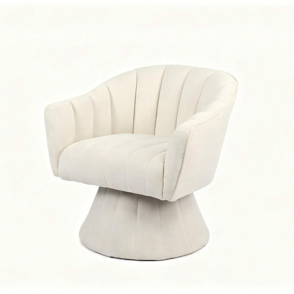English Elm Modern Striped Upholstered Accent Chair with Lumbar Support and Matte Black Metal Legs Cream W2105P509591