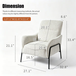 English Elm Modern Striped Upholstered Accent Chair with Lumbar Support and Matte Black Metal Legs W2105P509593