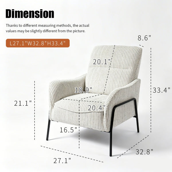 English Elm Modern Striped Upholstered Accent Chair with Lumbar Support and Matte Black Metal Legs W2105P509593