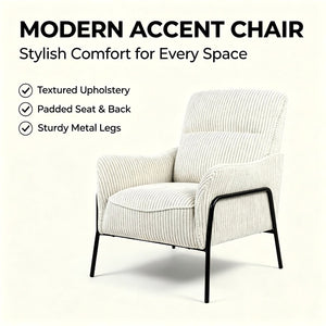 English Elm Modern Striped Upholstered Accent Chair with Lumbar Support and Matte Black Metal Legs W2105P509593