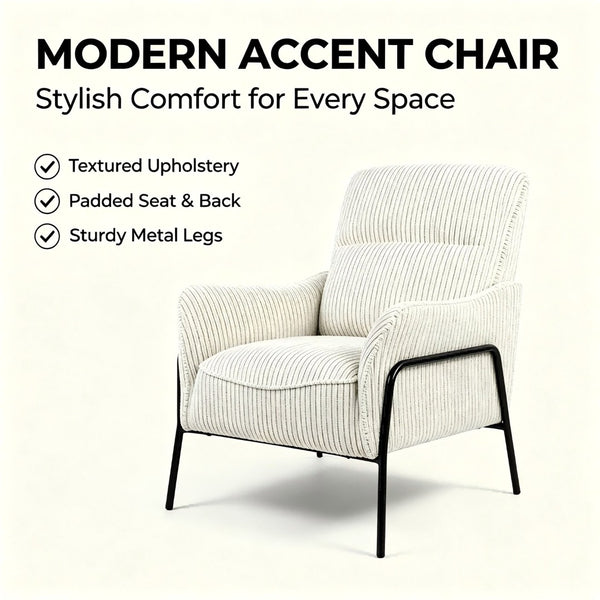 English Elm Modern Striped Upholstered Accent Chair with Lumbar Support and Matte Black Metal Legs W2105P509593