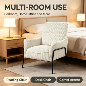 English Elm Modern Striped Upholstered Accent Chair with Lumbar Support and Matte Black Metal Legs W2105P509593
