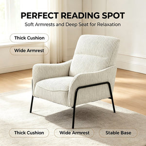 English Elm Modern Striped Upholstered Accent Chair with Lumbar Support and Matte Black Metal Legs W2105P509593