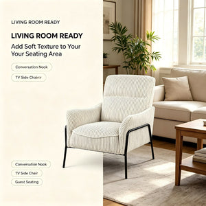 English Elm Modern Striped Upholstered Accent Chair with Lumbar Support and Matte Black Metal Legs W2105P509593