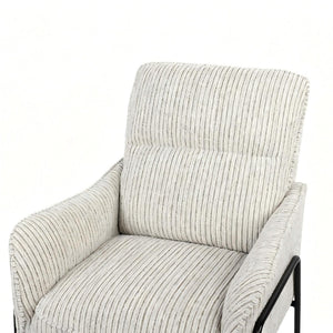 English Elm Modern Striped Upholstered Accent Chair with Lumbar Support and Matte Black Metal Legs W2105P509593