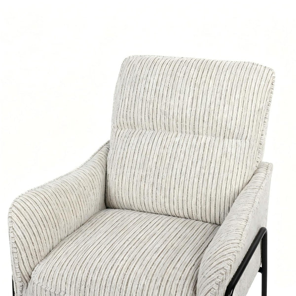 English Elm Modern Striped Upholstered Accent Chair with Lumbar Support and Matte Black Metal Legs W2105P509593