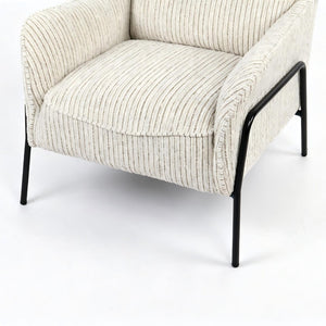 English Elm Modern Striped Upholstered Accent Chair with Lumbar Support and Matte Black Metal Legs W2105P509593