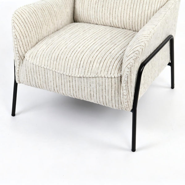 English Elm Modern Striped Upholstered Accent Chair with Lumbar Support and Matte Black Metal Legs W2105P509593