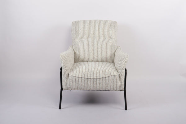 English Elm Modern Striped Upholstered Accent Chair with Lumbar Support and Matte Black Metal Legs W2105P509593