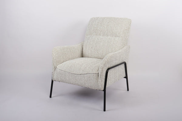 English Elm Modern Striped Upholstered Accent Chair with Lumbar Support and Matte Black Metal Legs W2105P509593