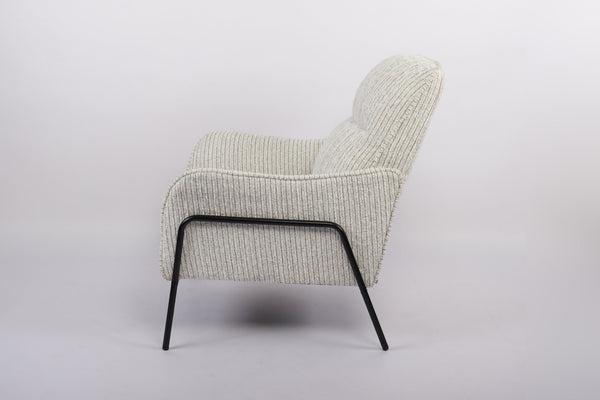 English Elm Modern Striped Upholstered Accent Chair with Lumbar Support and Matte Black Metal Legs W2105P509593