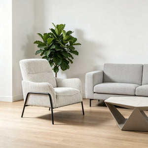 English Elm Modern Striped Upholstered Accent Chair with Lumbar Support and Matte Black Metal Legs W2105P509593
