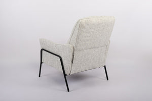 English Elm Modern Striped Upholstered Accent Chair with Lumbar Support and Matte Black Metal Legs W2105P509593