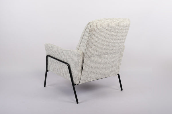 English Elm Modern Striped Upholstered Accent Chair with Lumbar Support and Matte Black Metal Legs W2105P509593