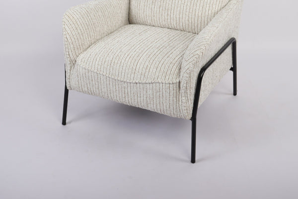 English Elm Modern Striped Upholstered Accent Chair with Lumbar Support and Matte Black Metal Legs W2105P509593