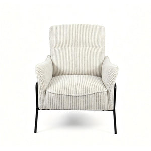 English Elm Modern Striped Upholstered Accent Chair with Lumbar Support and Matte Black Metal Legs W2105P509593