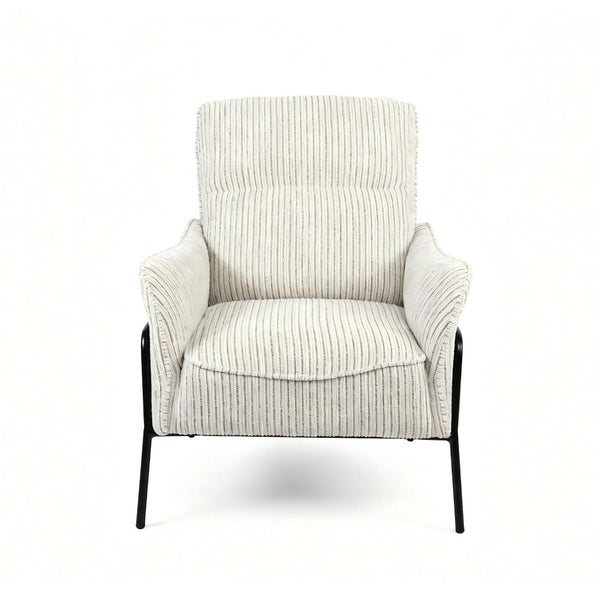 English Elm Modern Striped Upholstered Accent Chair with Lumbar Support and Matte Black Metal Legs W2105P509593