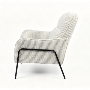 English Elm Modern Striped Upholstered Accent Chair with Lumbar Support and Matte Black Metal Legs W2105P509593