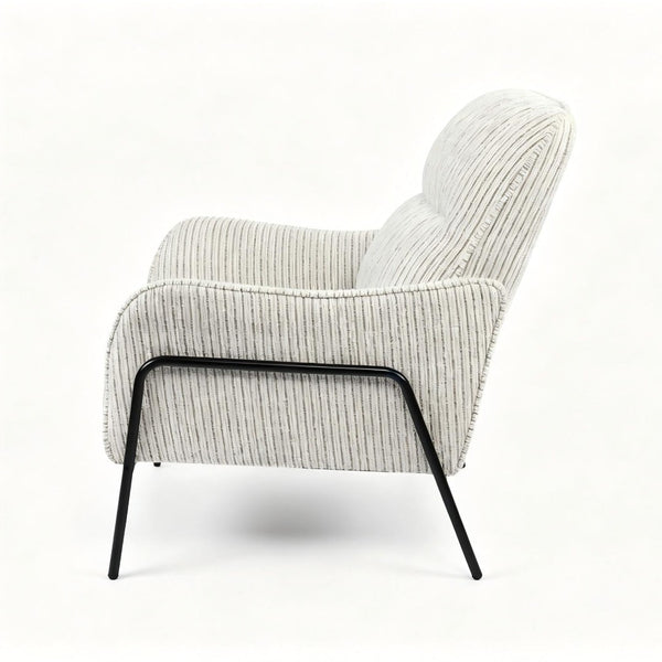 English Elm Modern Striped Upholstered Accent Chair with Lumbar Support and Matte Black Metal Legs W2105P509593
