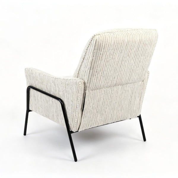 English Elm Modern Striped Upholstered Accent Chair with Lumbar Support and Matte Black Metal Legs W2105P509593