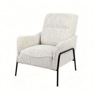 English Elm Modern Striped Upholstered Accent Chair with Lumbar Support and Matte Black Metal Legs W2105P509593