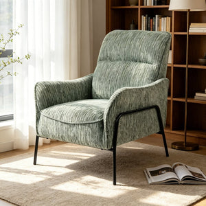 English Elm Modern Striped Upholstered Accent Chair with Lumbar Pillow and Matte Black Metal Frame W2105P509596