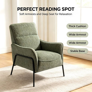 English Elm Modern Striped Upholstered Accent Chair with Lumbar Pillow and Matte Black Metal Frame W2105P509596